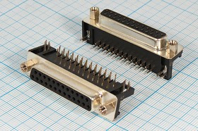 Разъем D-SUB розетка, контакты 25HP, на плату, 9.4мм , угловой, DRB-25FB