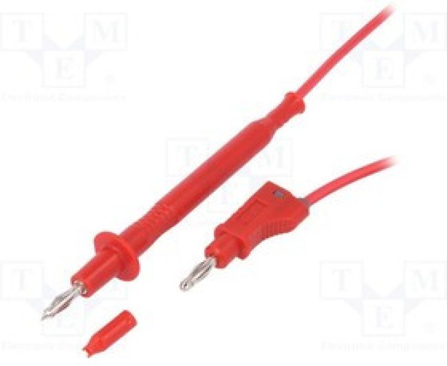 PJ4112F4-100-R, Провод с измерительным наконеч. и вилкой 20A 1м красный