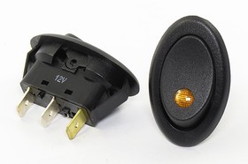 Переключатель клавишный, контакты 3T, 20А, 12В, ON-OFF, подсветка IL светодиодная желтая, R13-257L2Y