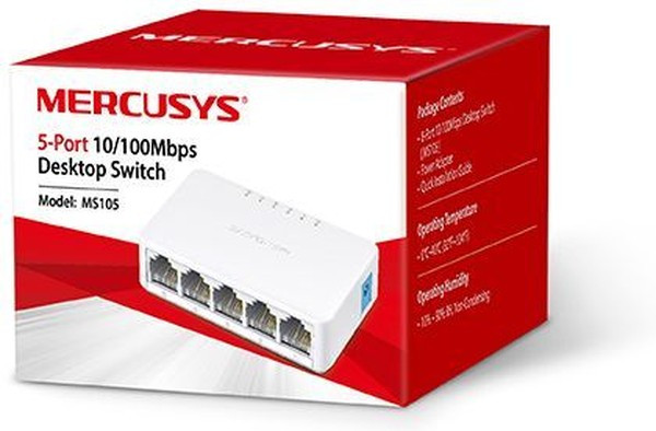 Коммутатор Mercusys MS105 5x100Мбит/с неуправляемый Коммутатор Mercusys MS105 5x100Мбит/с неуправляемый