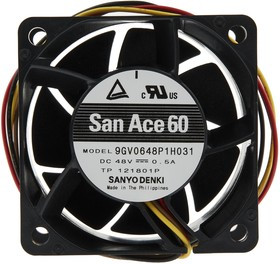 9GV0648P1H031, San Ace 9GV Series Axial Fan, 48 V dc, DC Operation, 129m³/h, 24W, 500mA Max, 60 x 60 x 38mm