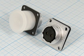 Разъем PLS-20RF-2P розетка, контакты 2P, резьба М22, монтаж на блок фланец 4 отверстия