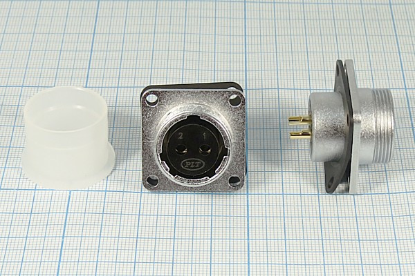 Разъем PLS-20RF-2P розетка, контакты 2P, резьба М22, монтаж на блок фланец 4 отверстия