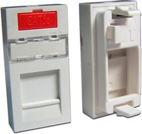 Вставка 22.5х45 на 1 кейстоун, со шторкой, маркировкой, иконкой, белая, LANMASTER LAN-SIP-22M-WH