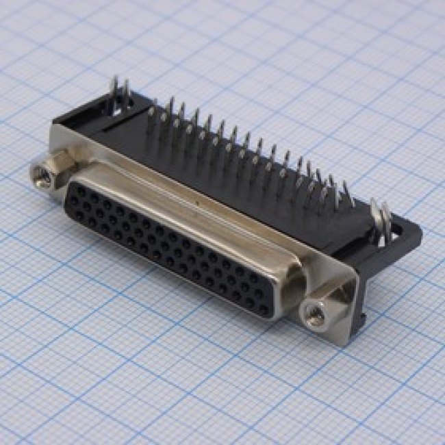 DS1038-44FBNSIA74-0CC, (DHR-44F), D-SUB разъем высокой плотности, пайка на плату, прямой угол, розетка