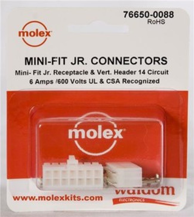 76650-0088, Headers & Wire Housings MiniFit Jr Conn Kit V Hdr Recept 14Ckt 76650-0088, Headers & Wire Housings MiniFit Jr Conn Kit V Hdr Recept 14Ckt