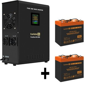 EX296616RUS, Комплект ИБП EX296002RUS + батарея 55Aч EX285652RUS 2шт (инвертор, синус, для котла, настенный) ExeGate FineSine SX-2500.LCD.AV