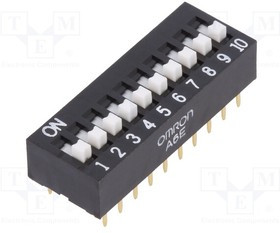 A6E-0104, Переключатель DIP-SWITCH, Кол-во секций 10, ON-OFF, Шаг 2,54мм