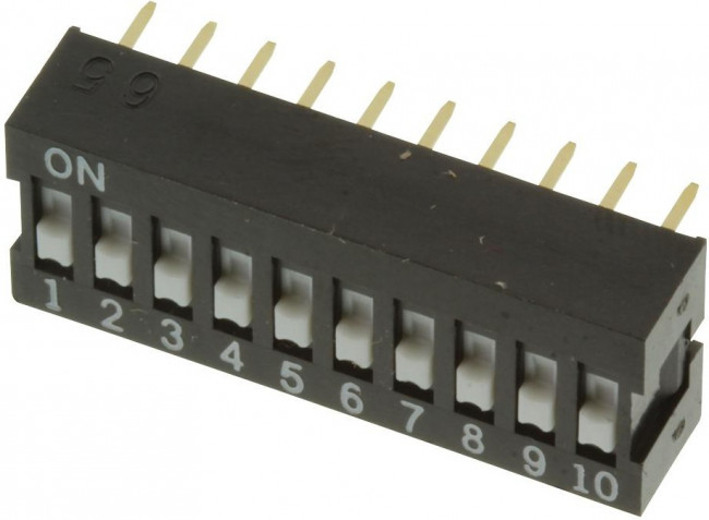 A6E-0104, Переключатель DIP-SWITCH, Кол-во секций 10, ON-OFF, Шаг 2,54мм