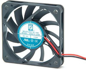 OD6010-12HB01A, DC Fans DC Fan, 60x60x10mm, 12VDC, 21CFM, 0.25A, 36dBA, Ball, Wire, Open Collector Tach