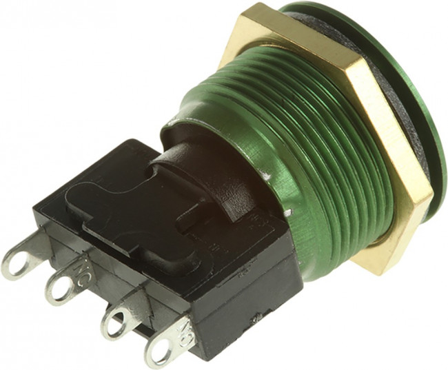 76-9513/4044G, 76-95 Series Push Button Switch, Momentary, Panel Mount, 19.2mm Cutout, SPDT, 250V ac, IP67