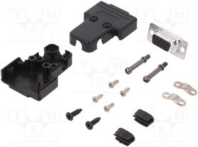 TRI-P-09-DMS-K, Разъем D-Sub; PIN: 9; вилка; "мама"; пайка; на провод; черный