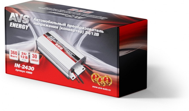 43898, Преобразователь напряжения (инвертор) 24-12V 30А AVS 43898, Преобразователь напряжения (инвертор) 24-12V 30А AVS