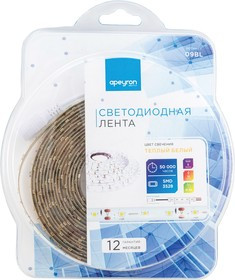 09BL (3528-60LED-IP65-WW), Лента светодиодная, теплый белый,12В, 4.8Вт/м, 60SMD(3528)/м, 280Лм/м, IP65, 8мм, цена за катушку 5м