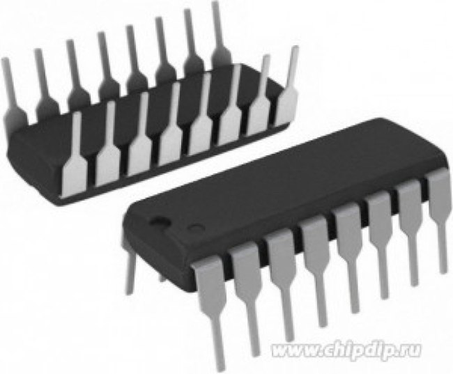 HEF40175BP, Триггер D-типа х 4 с общим сбросом, прямыми и инверсными выходами, DIP16