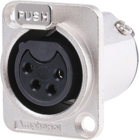 AC4FDZ, Amphenol Panel Mount XLR Connector, Female, 4 Way, Silver Plating