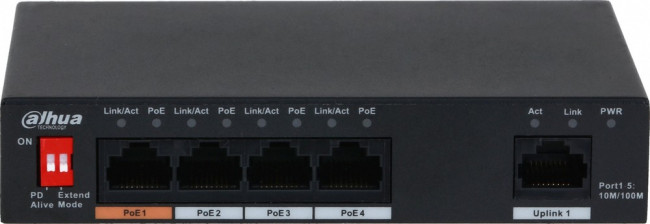 Коммутатор Dahua DH-PFS3005-4ET-60 1x100Мбит/с 4PoE 60W неуправляемый