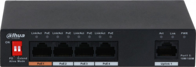 Коммутатор Dahua DH-PFS3005-4ET-60 1x100Мбит/с 4PoE 60W неуправляемый