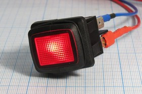 Герметичный выключатель с красной подсветкой, 12В/20А,c фиксацией; №10459R ПКл\12\20\2xON-OFF\\чер\ ILкр\IP65\4T\R13-285A8L1\