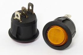 Переключатель клавишный, контакты 3T, 6А, ON-OFF-ON, d20,0, подсветка черная/желтая, MRS103-9