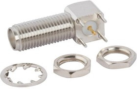 901-10138, RF Connectors / Coaxial Connectors SMA RA PCB Jack Bulkhead 50 Ohm