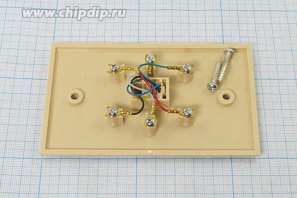 Разъем телефонный 6P4C-6C розетка, контакты 6P, на блок, внутренний провод