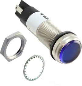 656-1405-304F, LED Panel Mount Indicators 1/2 Flat Blue 120V w/Terminals