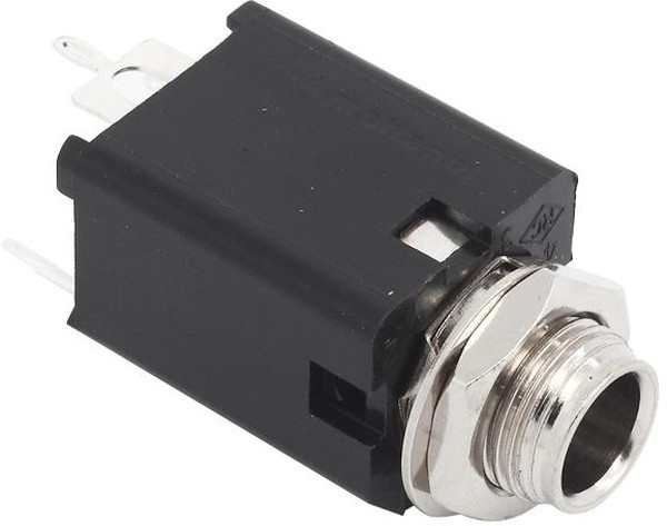 ACJM-MN-2, Гнездо, Jack 6,35мм, "мама", mono, прямой, на панель, THT, луженые