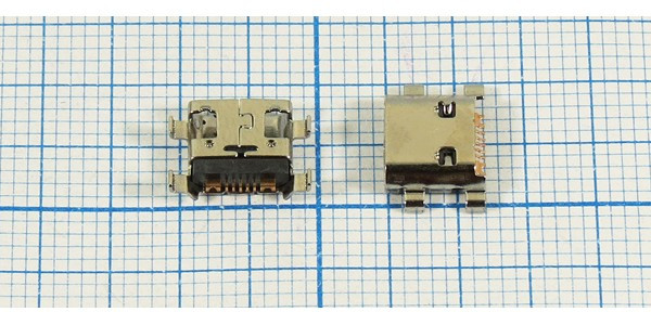Гнездо micro USB, Тип B, реверсивное (reverse), 7 контактов, SMD на плату; №12647 гн microUSB REV\B\7C4HP\ плат\угл\\micro B7SAD2 REV