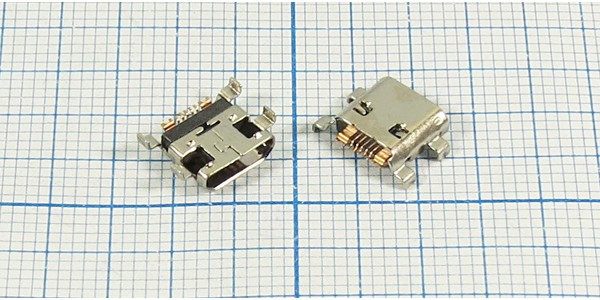Гнездо micro USB, Тип B, реверсивное (reverse), 7 контактов, SMD на плату; №12647 гн microUSB REV\B\7C4HP\ плат\угл\\micro B7SAD2 REV