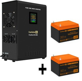EX296609RUS, Комплект ИБП EX296002RUS + батарея 26Aч EX285663RUS 2шт (инвертор, синус, для котла, настенный) ExeGate FineSine SX-2500.LCD.AV