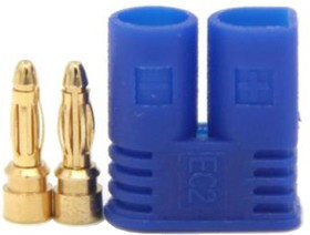 EC2-M, Вилка, питания DC, EC2, "папа", PIN: 2, на провод, пайка, Цвет: синий