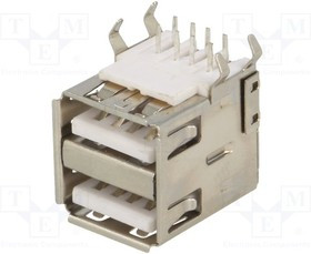 KEYS922, Гнездо, USB A, на PCB, THT, PIN: 4, угловой 90°, двойное, USB 2.0