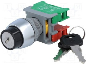 KS22-1-O/C, Переключатель: поворотный с ключом, Фикс.пол: 2, NC + NO, 22мм
