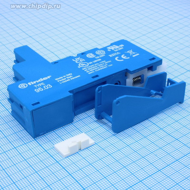 Розетка с винт. клеммами (с зажимной клетью) для реле 40.31 модули 99.02/86.03 в комплекте пластик. клипса 095.01 син. FINDER 9503SPA