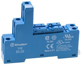Розетка с винт. клеммами (с зажимной клетью) для реле 40.31 модули 99.02/86.03 в комплекте пластик. клипса 095.01 син. FINDER 9503SPA