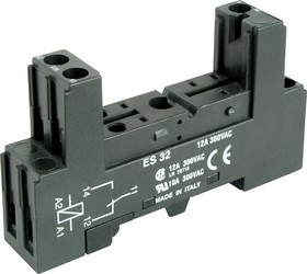 Цоколь ES32, 12A(300VAC), черный, на рейку DIN35/на панель (1xM3), для RM96-1CO
