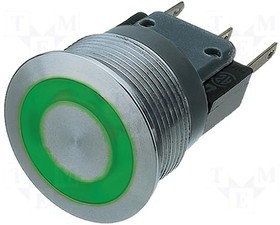 1241.6634.1112000, Illuminated Push Button Switch, Momentary, Panel Mount, 22.3mm Cutout, DPST, Green LED, 30V dc, IP67