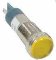 656-1309-304F, LED Panel Mount Indicators 1/2 Flat Yellow 230VAC w/Terminals