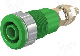 SLB4-G-25, Гнездо, "банан" 4мм, 32А, 1кВ, Отв: d12,2мм, зеленый, позолота