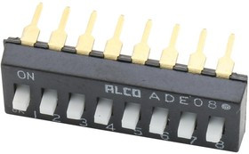 1825360-5, Switch DIP OFF ON SPST 8 Raised Slide 0.1A 24VDC PC Pins 2.54mm Thru-Hole Tube