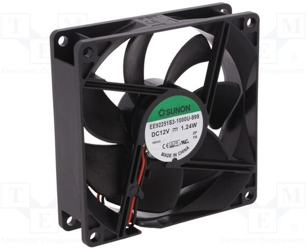 EE92251S3-999-A, Вентилятор осевой, 12В DC, 92x92x25мм, подшипник скольжения, 67,15куб.м/ч, 28дБА, 28AWG