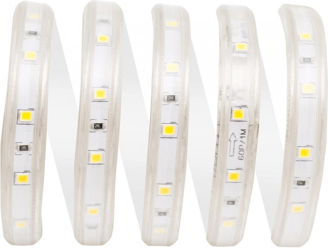 10-05, Набор светодиодной ленты, теплый белый, 220В, 4.8Вт/м, 60SMD(3528)/м, 300Лм/м, 3000К, IP44, 5м