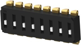 EDS08SNRNTU04Q, DIP / SIP переключатель, с углублением, 8 схем(-а), Ползунок, SMD (Поверхностный Монтаж), SPST EDS08SNRNTU04Q, DIP / SIP переключатель, с углублением, 8 схем(-а), Ползунок, SMD (Поверхностный Монтаж), SPST