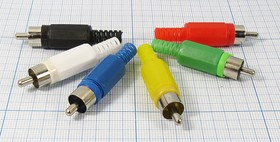 Разъем RCA вилка, на кабель, пластик, белый, [тюльпан]