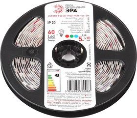 Светодиодная лента ЭРА LS5050 -14,4-60-12-RGB-IP20-1 year-5m Б0035606 Светодиодная лента ЭРА LS5050 -14,4-60-12-RGB-IP20-1 year-5m Б0035606