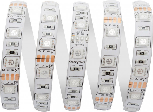 00-12 Светодиодная лента 12В, 14,4Вт/м, smd5050, 60д/м, IP65, подложка 10мм, 5м, RGB.