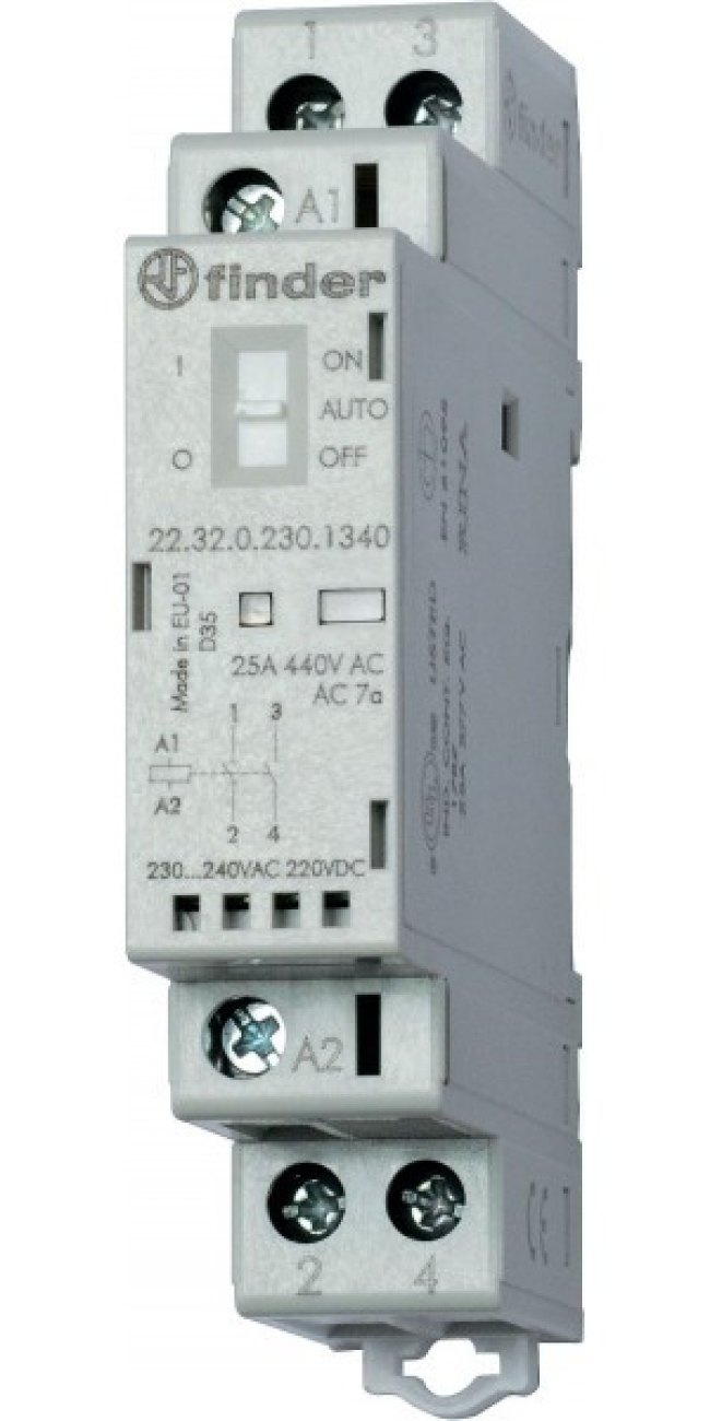 Контактор модульный 1NO + 1NC 25А AgSnO2 24В AC/DC 17.5мм IP20 опции: мех. индикатор + LED FINDER 223200244520 Контактор модульный 1NO + 1NC 25А AgSnO2 24В AC/DC 17.5мм IP20 опции: мех. индикатор + LED FINDER 223200244520