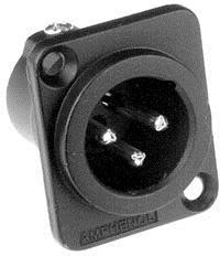 AC3MDZB, XLR Connectors 3 Pole XLR Male Chassis Mount D Type Stamped Contacts Black Finish