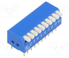 DP-10, Переключатель DIP-SWITCH, Кол-во секций 10, ON-OFF, 0,05A/12ВDC